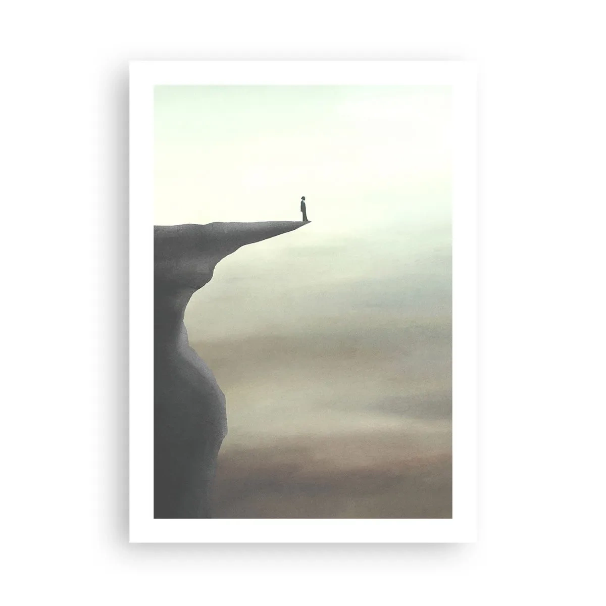 Póster - Silueta de una mujer parada en el borde de un acantilado - 50x70cm - Hacia arriba, ¡por supuesto! - Decoración de pared moderna para salón y dormitorio ARTTOR