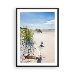 Póster en marco negro - Playa con dunas, césped y ramas a la luz del sol. - 50x70cm - ¿La más bella? Báltico - Decoración de pared moderna para salón y dormitorio ARTTOR