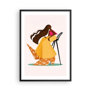 Póster en marco negro - Una figura femenina estilizada en colores cálidos sobre un fondo abstracto. - 50x70cm - La moda también es divertida - Decoración de pared moderna para salón y dormitorio ARTTOR