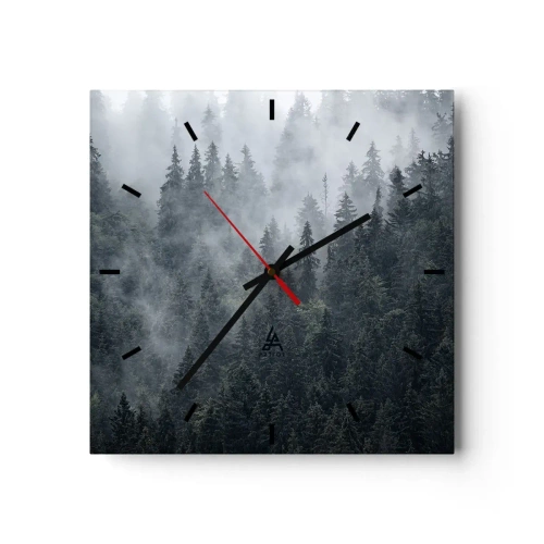 Reloj de pared - Reloj de vidrio - Amanecer en el bosque - 40x40 cm