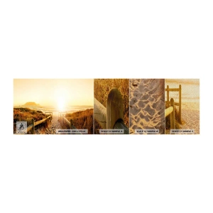 Muestra de fotomural Premium Sand - A través de la duna, hacia el sol - Paisaje, Playa, Atardecer - 100x30 cm