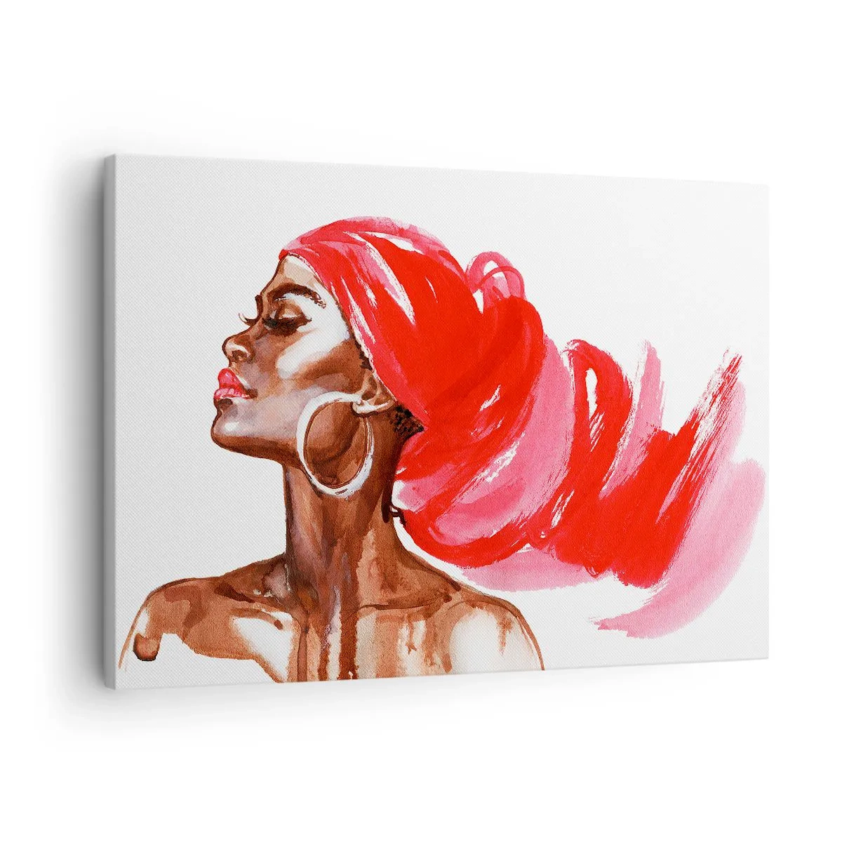 Cuadro sobre lienzo - Impresión de Imagen - Perfil de una mujer con turbante rojo y pendientes - 70x50cm - Aroma que te hace sentir - Decoración de pared moderna para salón y dormitorio ARTTOR