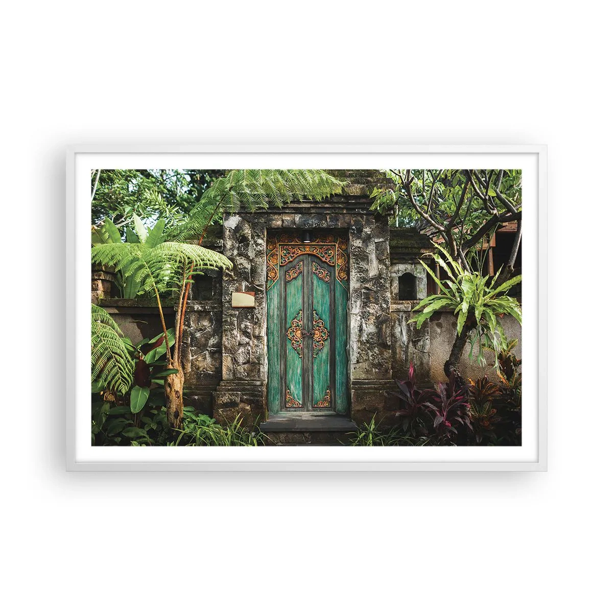 Póster en marco blanco - Una puerta a un mundo exótico - 91x61 cm