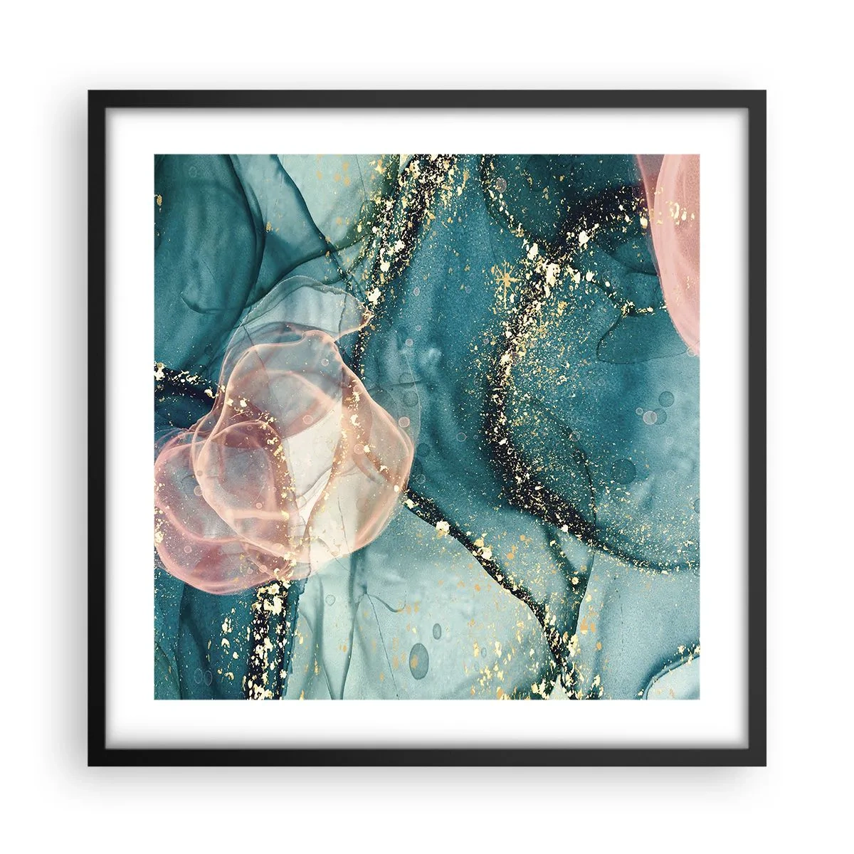 Póster en marco negro - Seda azul, tul rosa - 50x50 cm