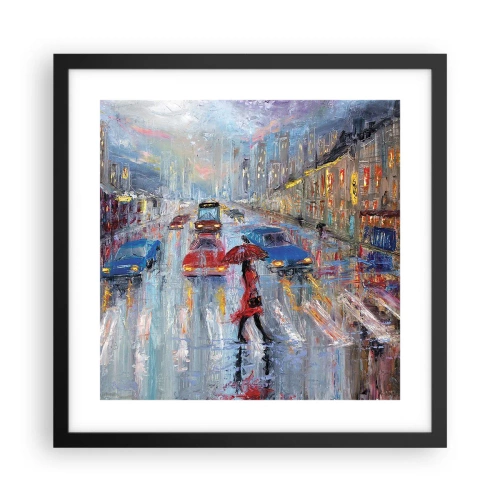 Póster en marco negro - Una tarde de lluvia en la ciudad - 40x40 cm