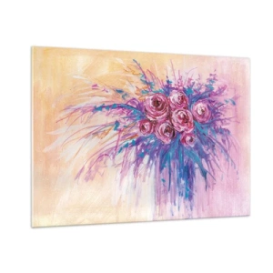 Cuadro sobre vidrio - Impresiones sobre Vidrio - Un ramo de rosas en tonos rosa y morado sobre un fondo pastel. - 100x70cm - Fuente de rosas - Decoración de pared moderna para salón y dormitorio ARTTOR