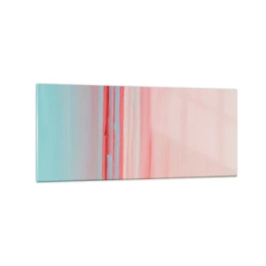 Cuadro sobre vidrio - Impresiones sobre Vidrio - Líneas pastel en tonos rosa y azul en una composición minimalista. - 120x50cm - Abstracción al amanecer - Decoración de pared moderna para salón y dormitorio ARTTOR
