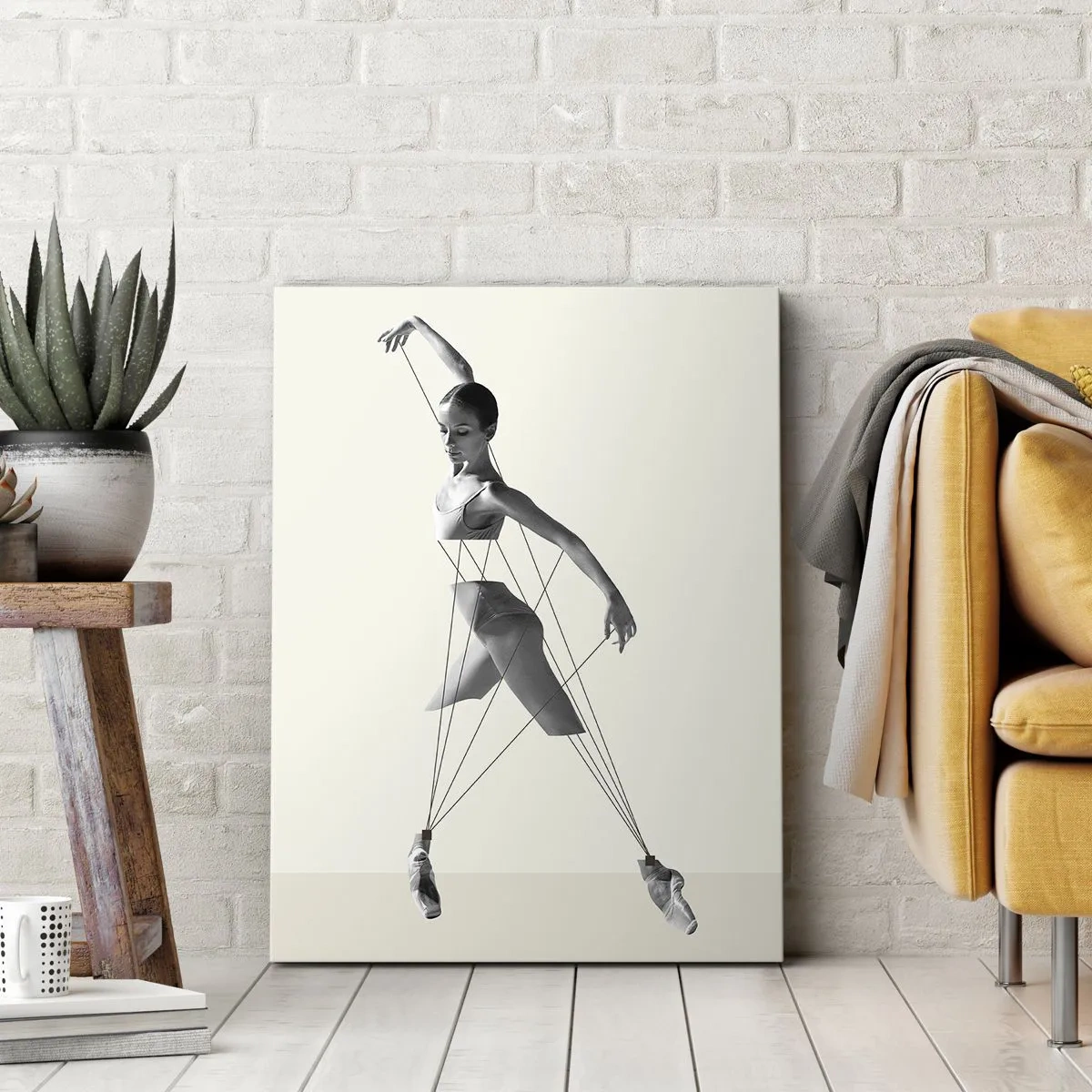 Cuadro sobre lienzo - Impresión de Imagen - Bailarina en interpretación geométrica con líneas. - 50x70cm - Títere de sí misma - Decoración de pared moderna para salón y dormitorio ARTTOR