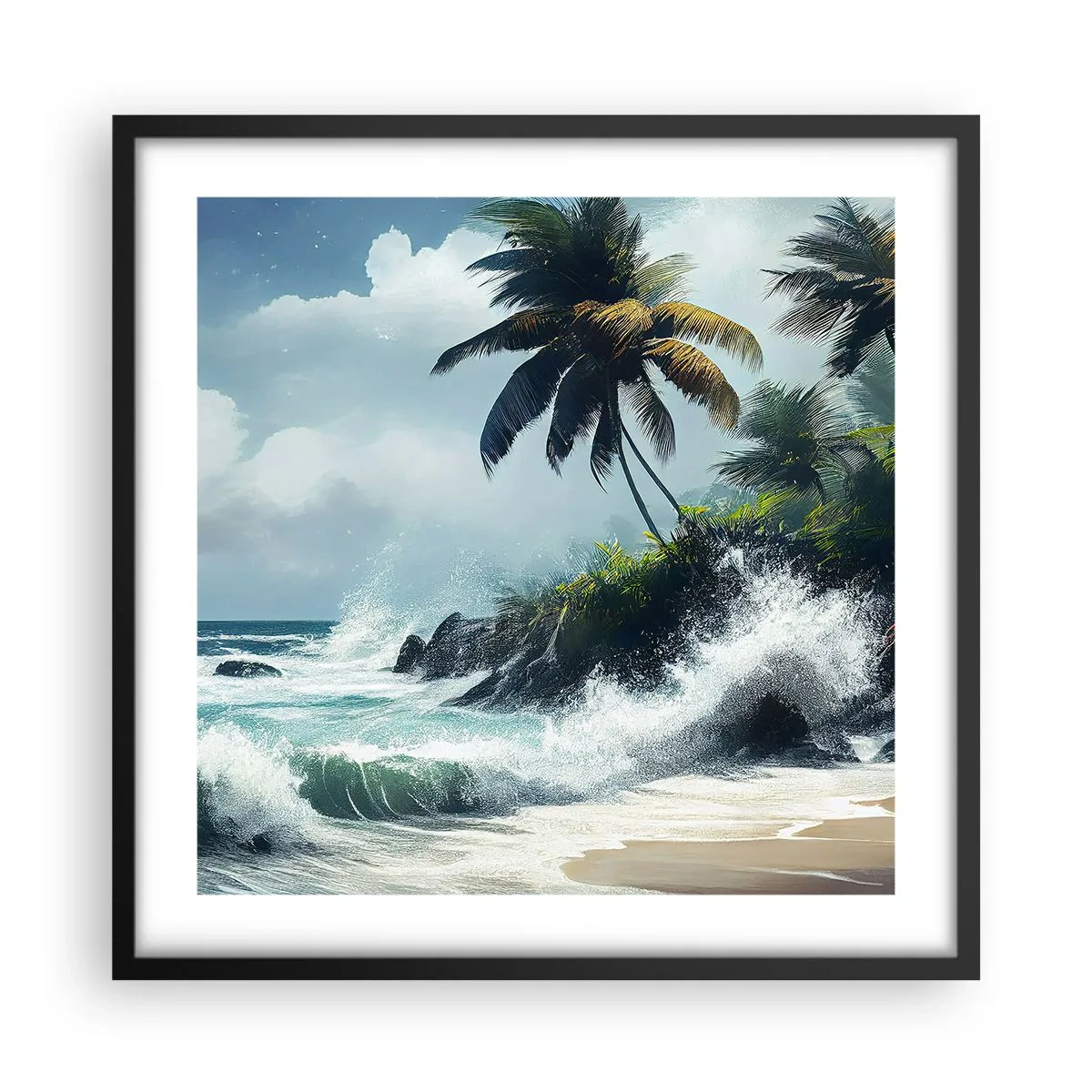 Póster en marco negro - En una costa tropical - 50x50 cm