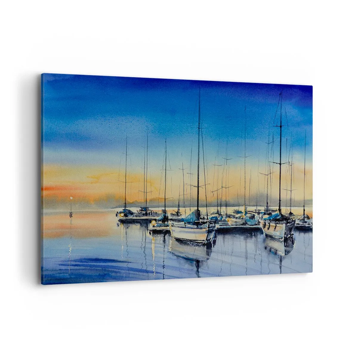 Cuadro sobre lienzo - Impresión de Imagen - Puerto de yates al atardecer con reflejos en el agua - 100x70cm - El final de un buen día - Decoración de pared moderna para salón y dormitorio ARTTOR