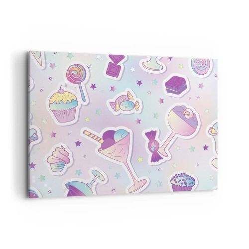Cuadro sobre lienzo - Impresión de Imagen - Patrones pastel con dulces y postres. - 100x70cm - Cumplir años todos los días - Decoración de pared moderna para salón y dormitorio ARTTOR