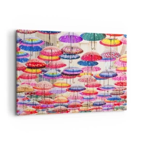 Cuadro sobre lienzo - Impresión de Imagen - Paraguas de colores suspendidos en el aire - 120x80cm - Pradera urbana - Decoración de pared moderna para salón y dormitorio ARTTOR