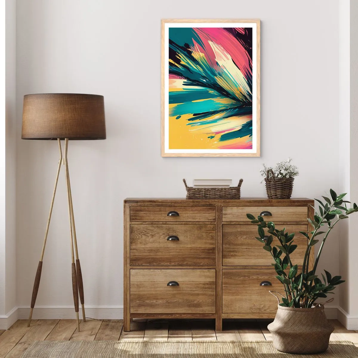 Póster en marco roble claro - Composición - una explosión de alegría - 70x100 cm