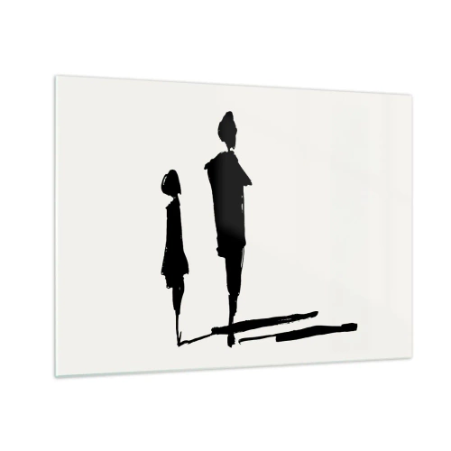 Cuadro sobre vidrio - Impresiones sobre Vidrio - Siluetas negras de dos figuras con sombras sobre un fondo claro - 70x50cm - ¿Seguro que juntos? - Decoración de pared moderna para salón y dormitorio ARTTOR