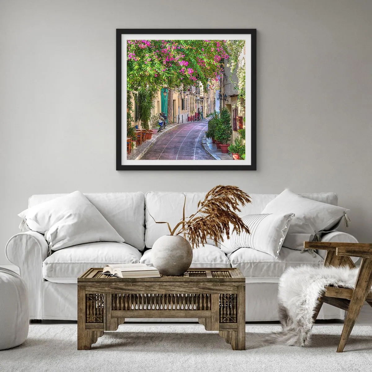 Póster en marco negro - Un callejón floreciente - 50x50 cm