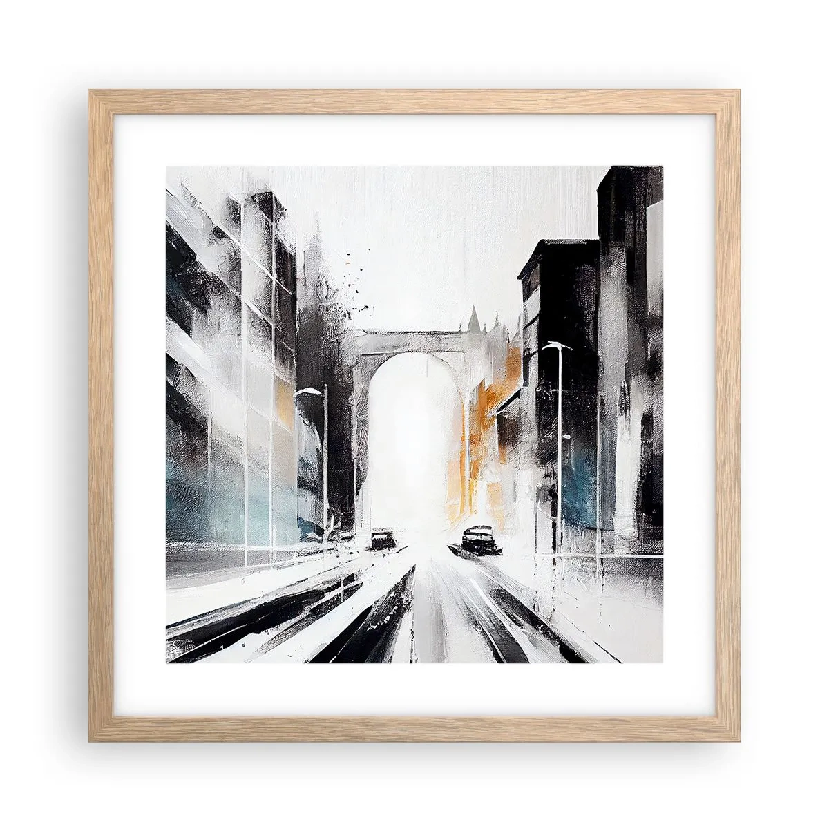 Póster en marco roble claro - Estudio de la ciudad: arquitectura y movimiento - 40x40 cm
