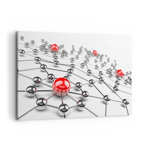 Cuadro sobre lienzo - Impresión de Imagen - Una red de bolas metálicas con acentos rojos. - 100x70cm - Una red plateada - Decoración de pared moderna para salón y dormitorio ARTTOR