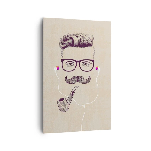 Cuadro sobre lienzo - Impresión de Imagen - Retrato retro de un hombre con pipa, auriculares y gafas. - 80x120cm - Moda masculina - Decoración de pared moderna para salón y dormitorio ARTTOR
