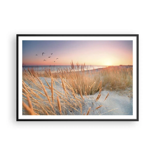 Póster en marco negro - Playa al atardecer con hierbas altas - 100x70cm - Dulce nana del Báltico - Decoración de pared moderna para salón y dormitorio ARTTOR