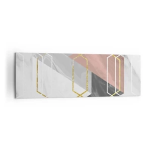 Cuadro sobre lienzo - Impresión de Imagen - Figuras geométricas con acentos dorados y de mármol. - 160x50cm - Composición en cadena - Decoración de pared moderna para salón y dormitorio ARTTOR