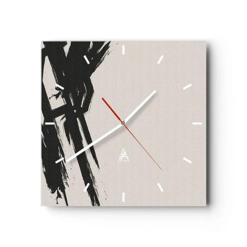 Reloj de pared - Reloj de vidrio - Pinceladas dinámicas en negro sobre un fondo claro - 30x30cm - Impulso imparable - Decoración de pared moderna para salón y dormitorio ARTTOR