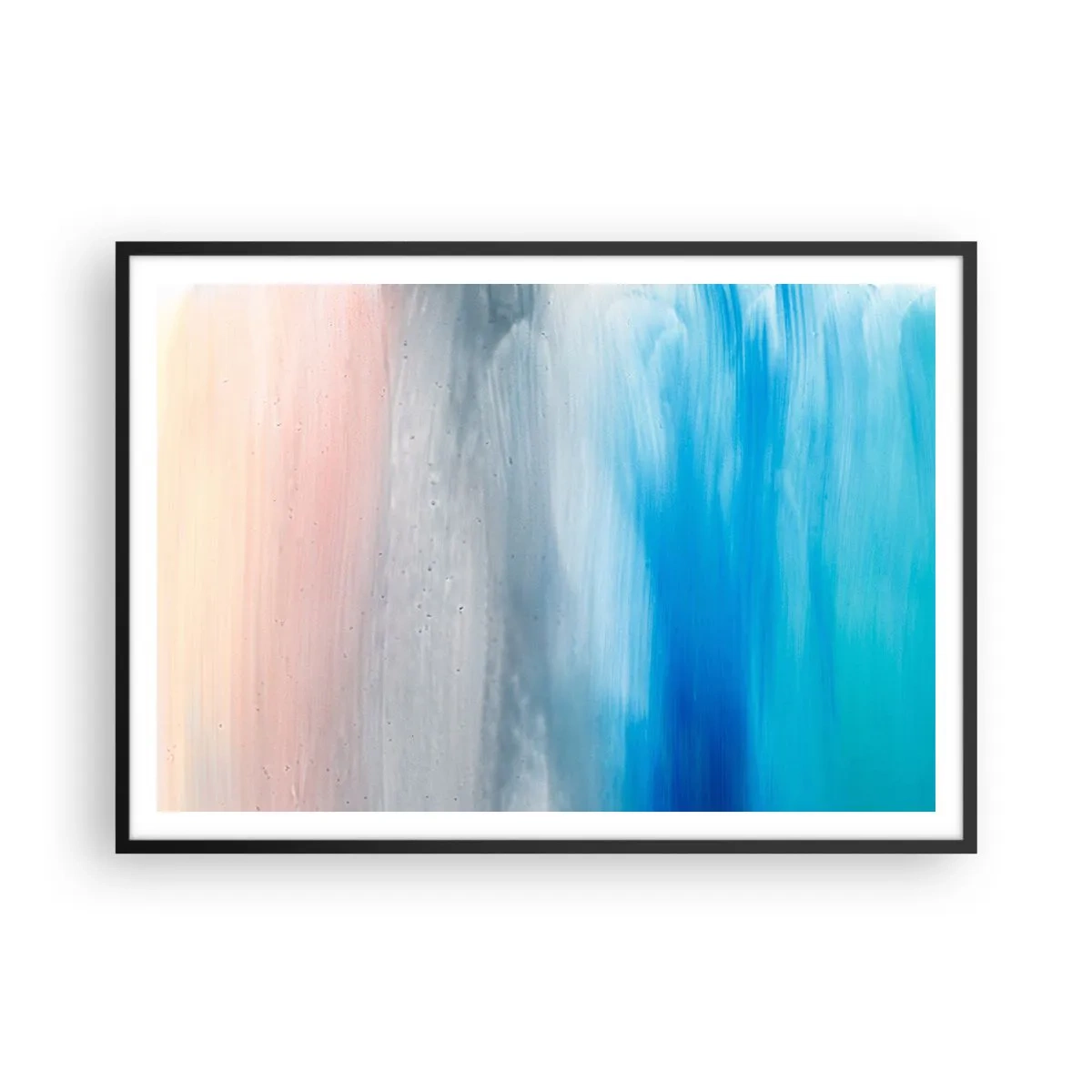 Póster en marco negro - Pinceladas abstractas en tonos azules y rosas - 100x70cm - Elementos: aire - Decoración de pared moderna para salón y dormitorio ARTTOR