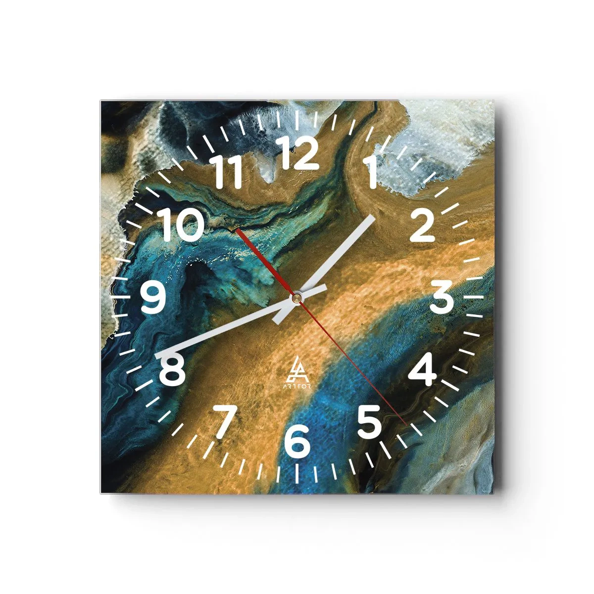 Reloj de pared - Reloj de vidrio - Azul - amarillo - influencia mutua - 40x40 cm