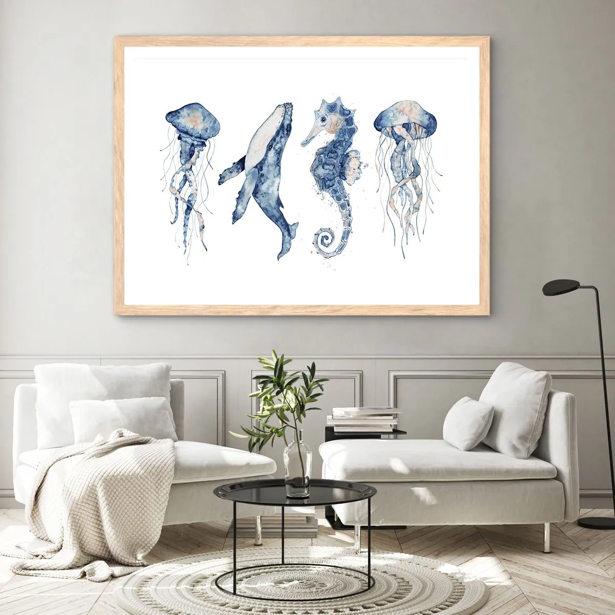 Póster en marco roble claro - Fauna marina - 50x40 cm