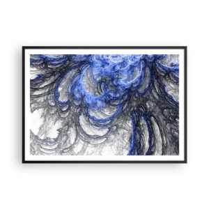 Póster en marco negro - Ondas abstractas en tonos azules y grises - 100x70cm - El nacimiento de una ola - Decoración de pared moderna para salón y dormitorio ARTTOR
