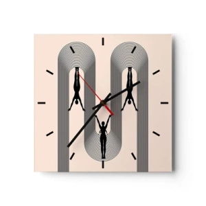 Reloj de pared - Reloj de vidrio - Siluetas geométricas sobre un fondo beige - 30x30cm - Al revés, o no - Decoración de pared moderna para salón y dormitorio ARTTOR