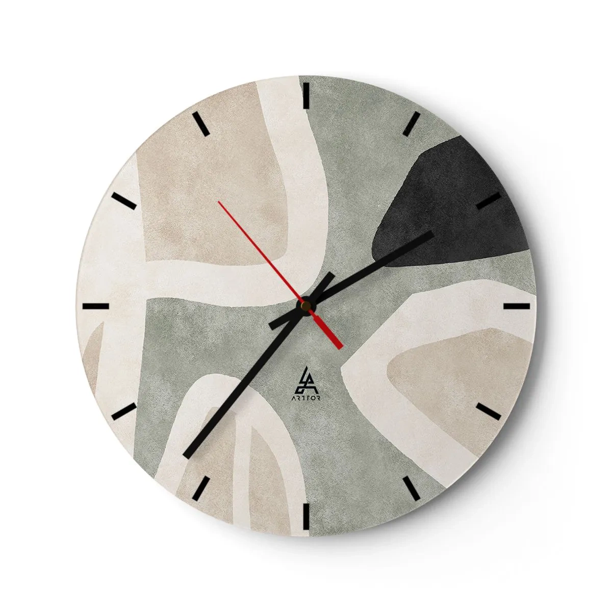 Reloj de pared - Reloj de vidrio - Composición con un toque negro - 40x40 cm
