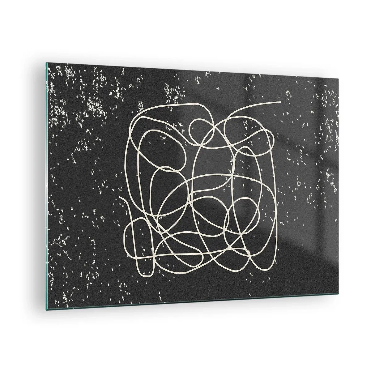 Cuadro sobre vidrio - Impresiones sobre Vidrio - Línea abstracta en forma de enredo sobre un fondo negro texturizado - 70x50cm - Pensamientos errantes - Decoración de pared moderna para salón y dormitorio ARTTOR