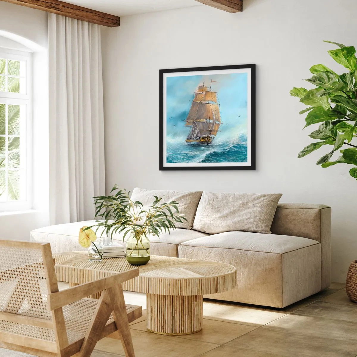 Póster en marco negro - Surcando las olas - 50x50 cm