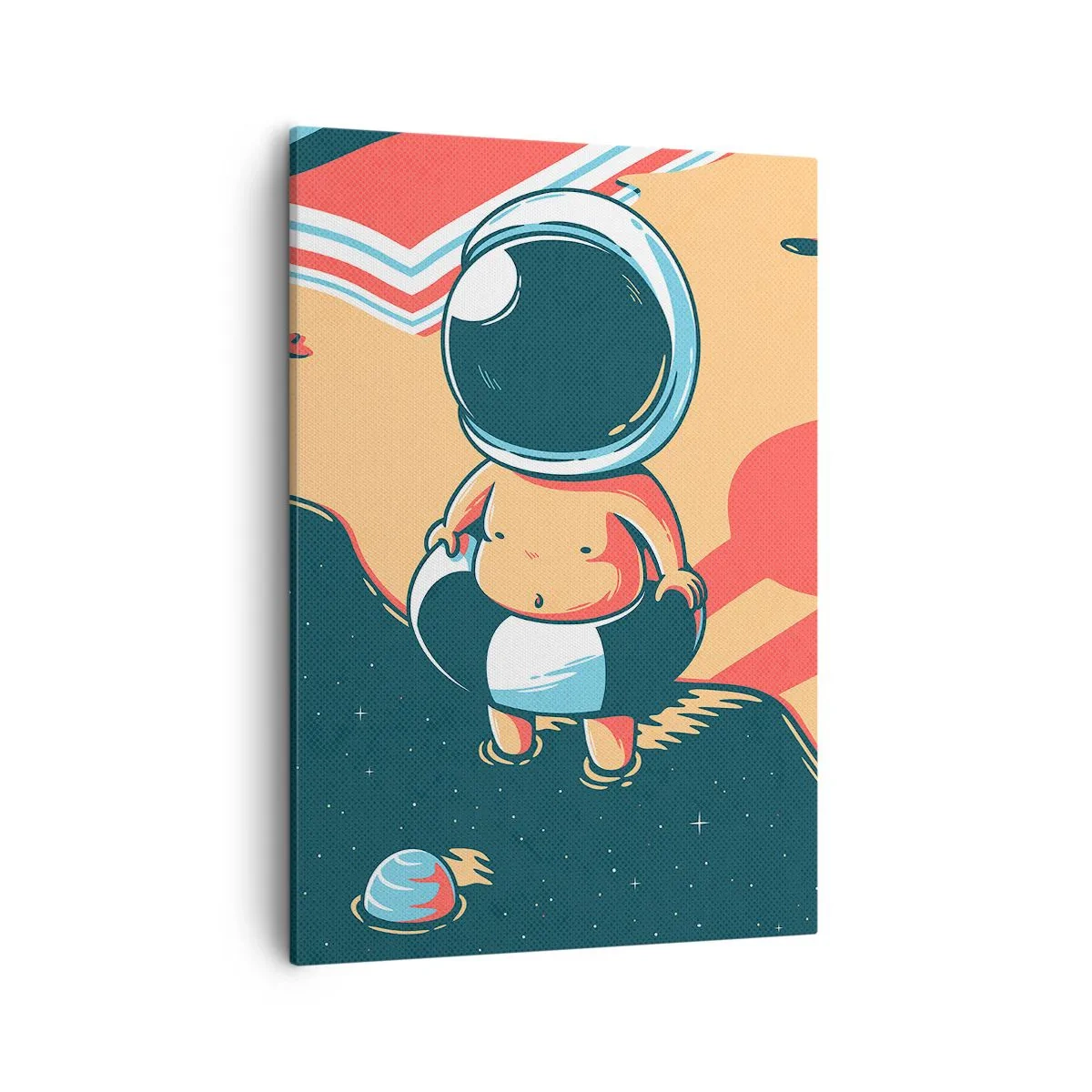 Cuadro sobre lienzo - Impresión de Imagen - Astronauta divertido en la playa con elementos espaciales de fondo. - 50x70cm - Desde una perspectiva diferente - Decoración de pared moderna para salón y dormitorio ARTTOR
