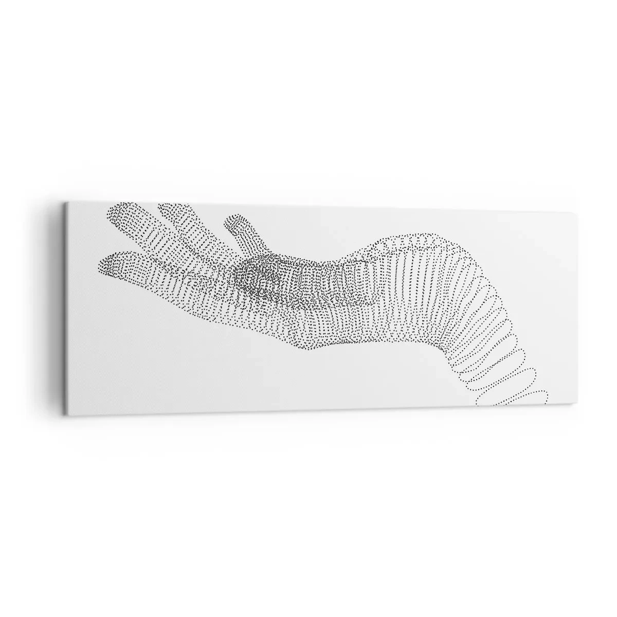 Cuadro sobre lienzo - Impresión de Imagen - Una ilustración minimalista de una mano hecha de puntos negros sobre un fondo blanco. - 140x50cm - Mano elástica - Decoración de pared moderna para salón y dormitorio ARTTOR