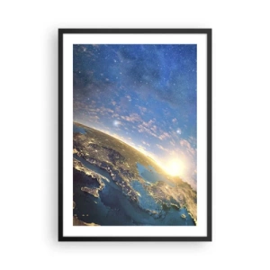Póster en marco negro - La Tierra vista desde el espacio al amanecer - 50x70cm - Mirémonos a nosotros mismos desde la distancia - Decoración de pared moderna para salón y dormitorio ARTTOR
