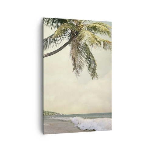 Cuadro sobre lienzo - Impresión de Imagen - Una playa con palmeras con el mar en calma como telón de fondo. - 80x120cm - Sueño tropical - Decoración de pared moderna para salón y dormitorio ARTTOR