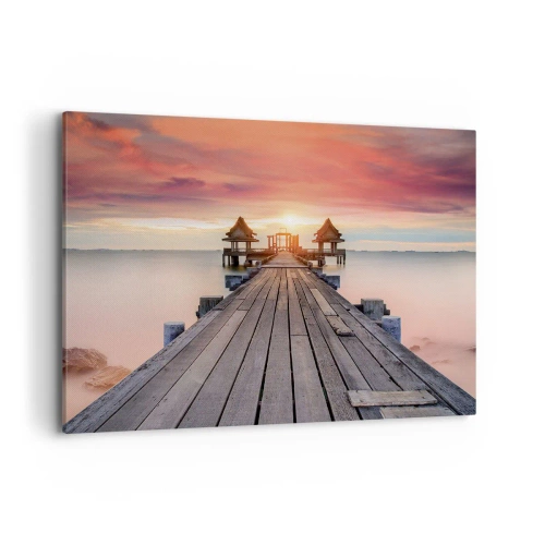 Cuadro sobre lienzo - Impresión de Imagen - Muelle de madera que conduce a los miradores al atardecer - 100x70cm - De este a oeste - Decoración de pared moderna para salón y dormitorio ARTTOR