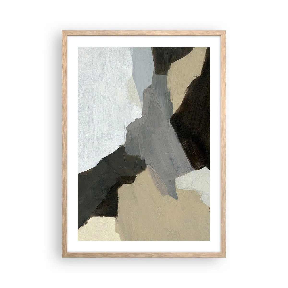 Póster en marco roble claro - Abstracción: partes del gris - 50x70 cm