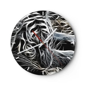 Reloj de pared - Reloj de vidrio - Visualización abstracta de bigotes de gato en colores neón. - 30x30cm - Un estudio sobre la ligereza felina - Decoración de pared moderna para salón, cocina y dormitorio ARTTOR