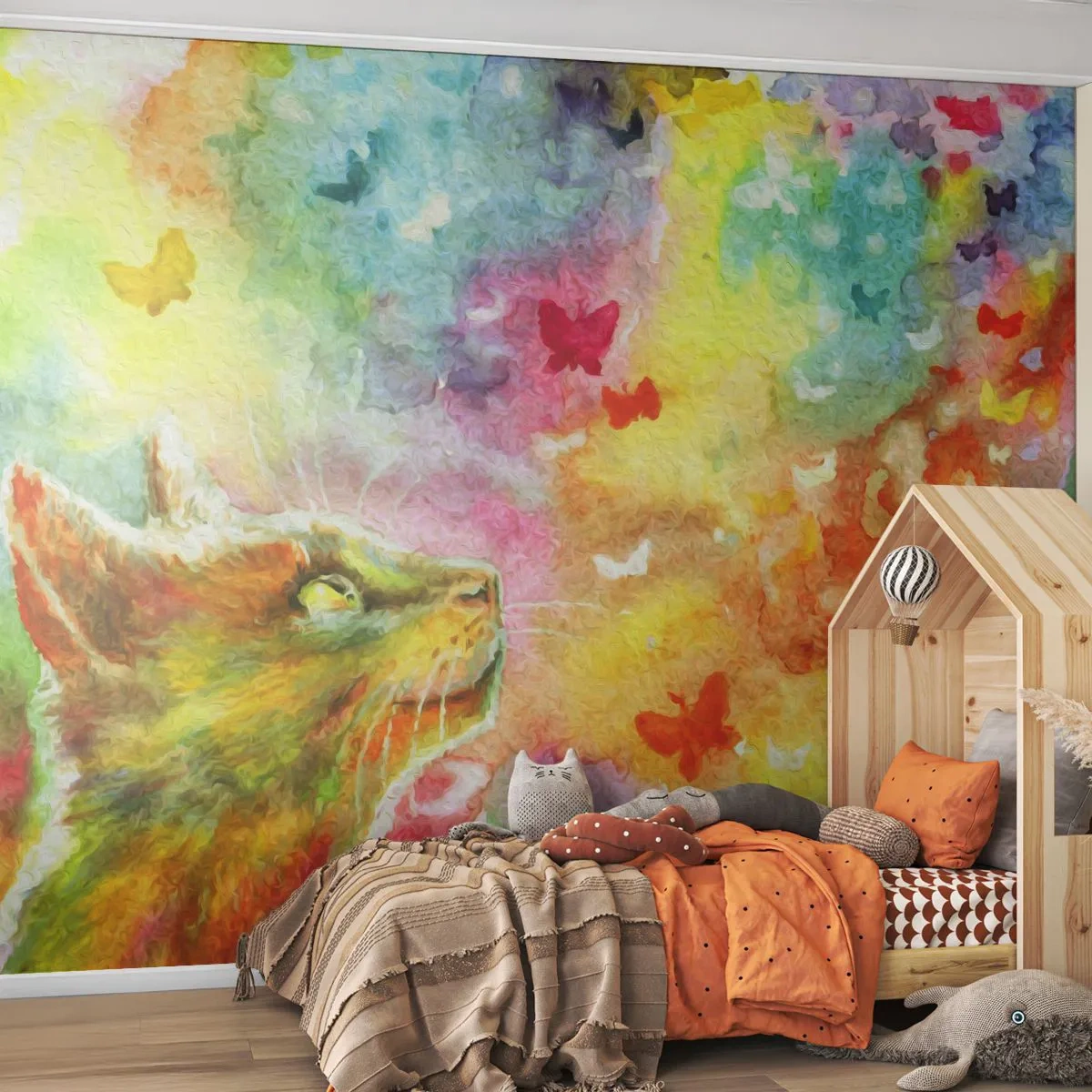 Fotomural Standard Eco - En el paraíso de los gatos - animales, Gato, Mariposa - 200x140 cm