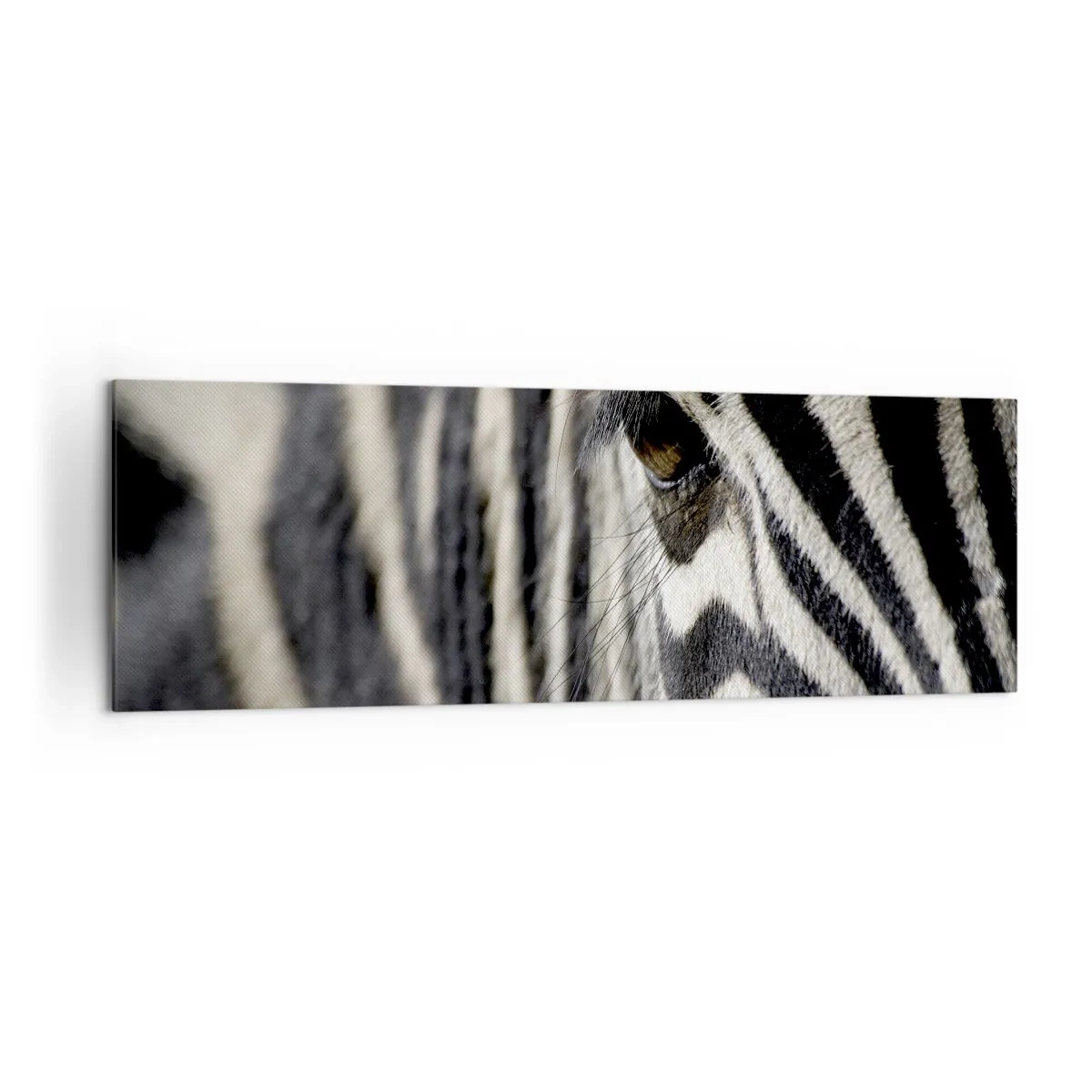 Cuadro sobre lienzo - Impresión de Imagen - Primer plano del ojo de una cebra con rayas blancas y negras - 160x50cm - Retrato a rayas - Decoración de pared moderna para salón y dormitorio ARTTOR