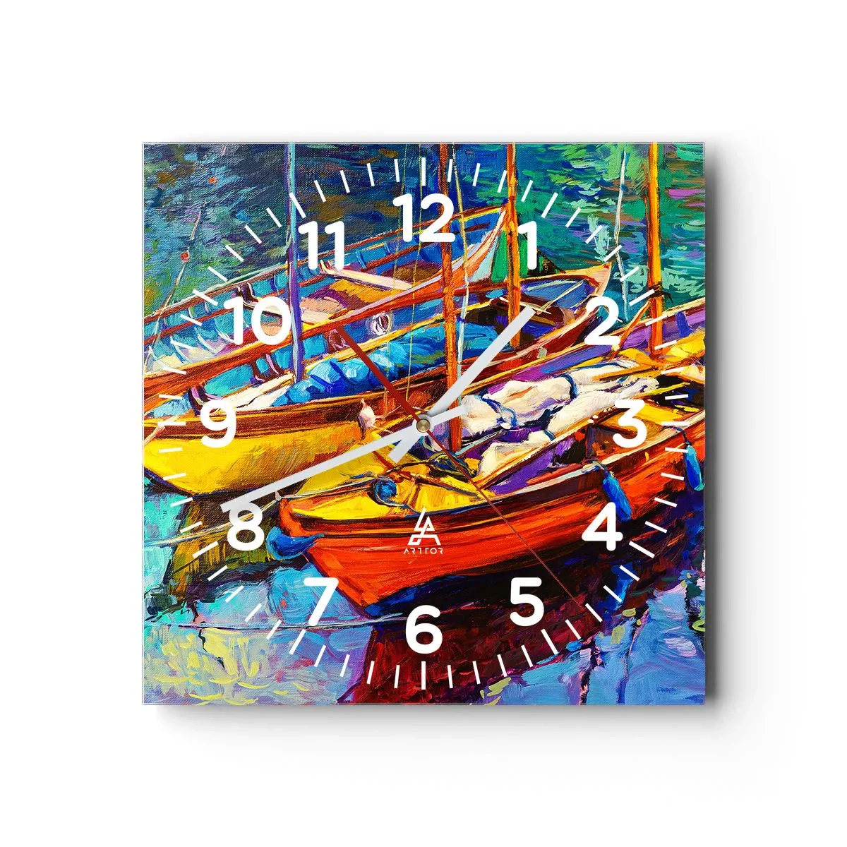 Reloj de pared - Reloj de vidrio - Sobre el agua espesa de color - 40x40 cm