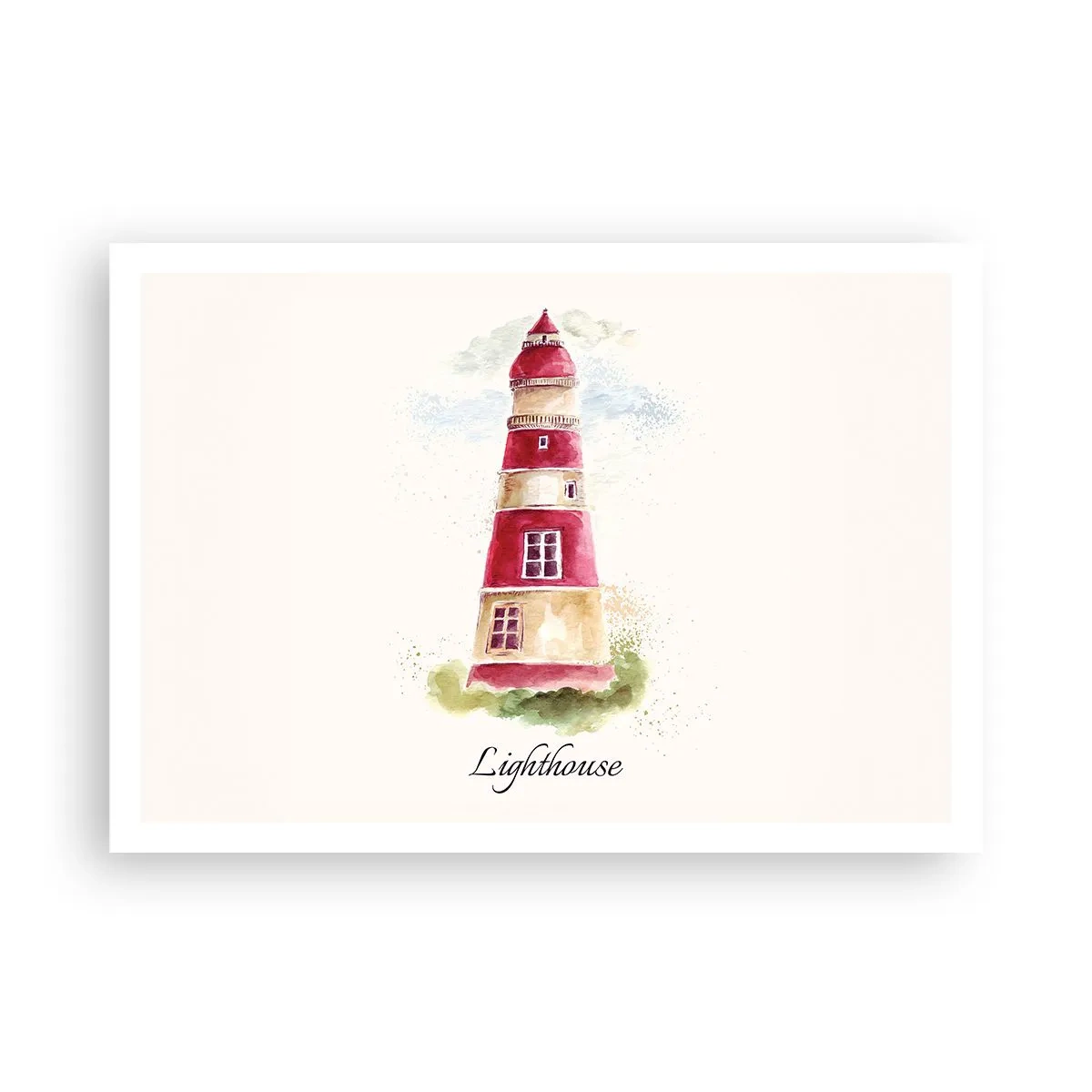 Póster - Una pintura de acuarela de un faro sobre un fondo claro con una inscripción. - 100x70cm - Siempre observando - Decoración de pared moderna para salón y dormitorio ARTTOR