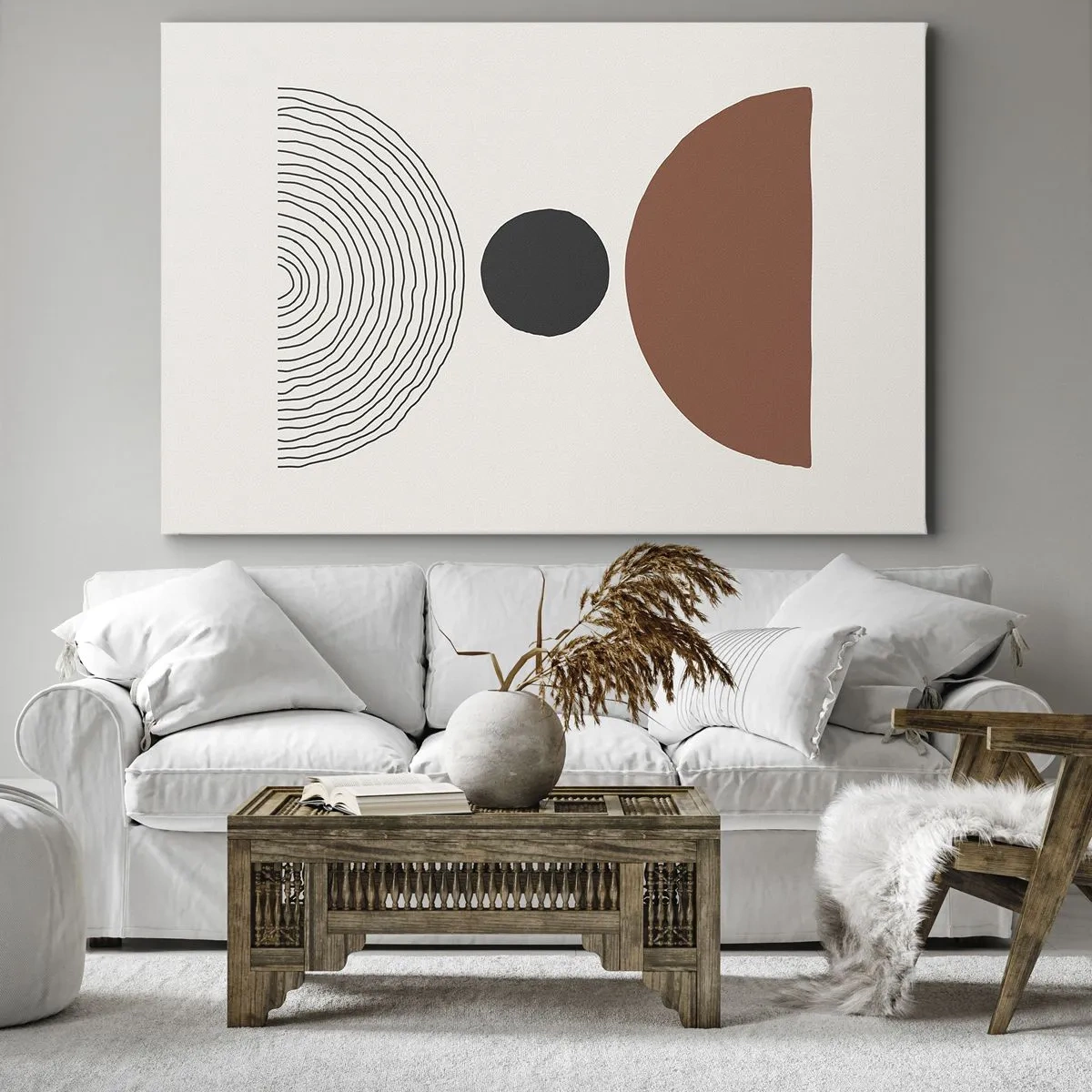 Cuadro sobre lienzo - Impresión de Imagen - Figuras geométricas abstractas en colores cálidos. - 70x50cm - En el centro de la atención - Decoración de pared moderna para salón y dormitorio ARTTOR