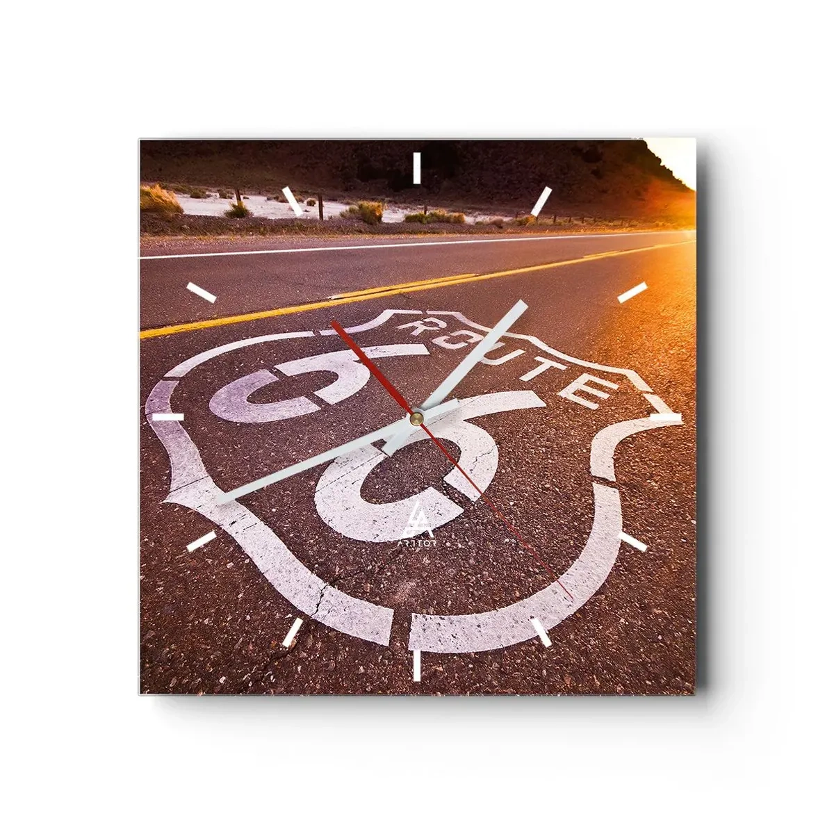 Reloj de pared - Reloj de vidrio - La famosa Ruta 66 - 40x40 cm