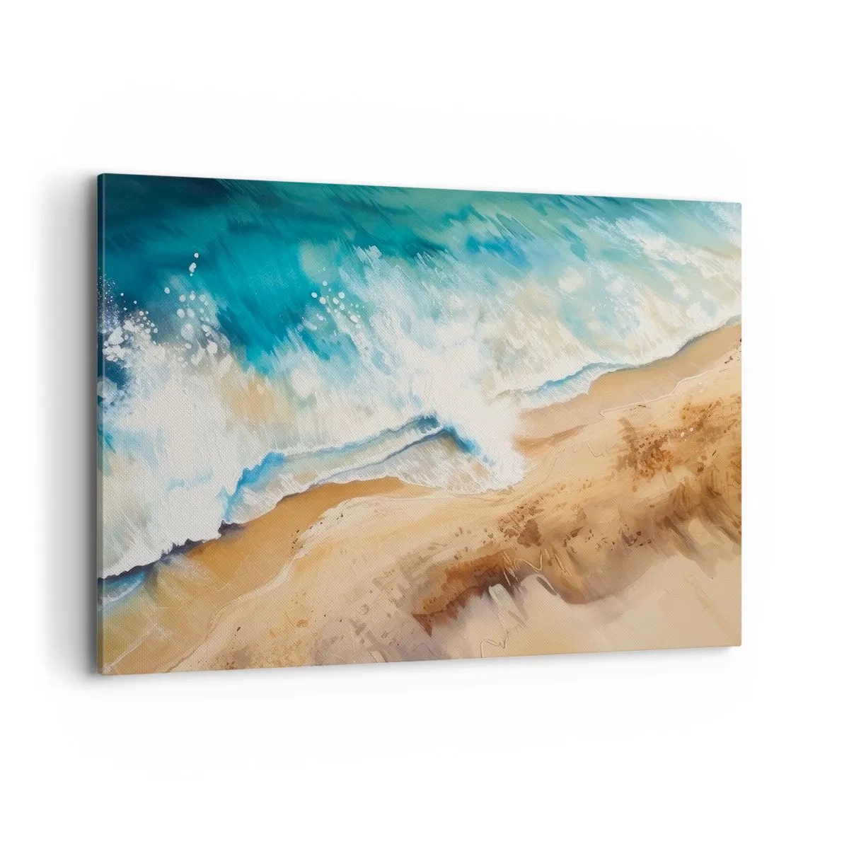 Cuadro sobre lienzo - Impresión de Imagen - Una ola del mar rompiendo contra la orilla arenosa - 100x70cm - Olas recurrentes - Decoración de pared moderna para salón y dormitorio ARTTOR