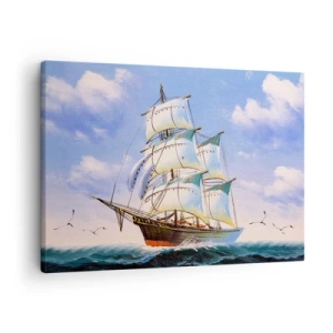Cuadro sobre lienzo - Impresión de Imagen - Un velero en mar abierto bajo un cielo azul. - 70x50cm - Orgulloso con el viento - Decoración de pared moderna para salón y dormitorio ARTTOR