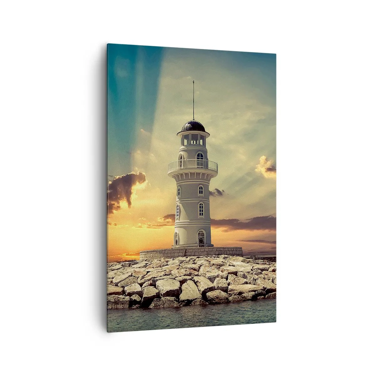 Cuadro sobre lienzo - Impresión de Imagen - Un faro al atardecer contra el cielo. - 80x120cm - Luz - Bondad - Belleza - Decoración de pared moderna para salón y dormitorio ARTTOR