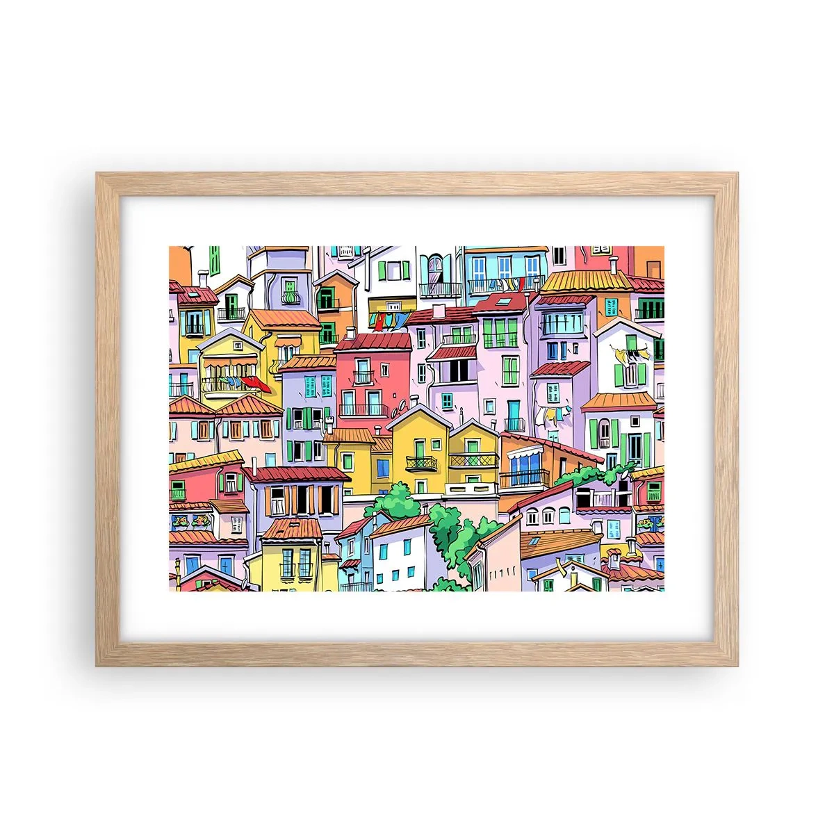 Póster en marco roble claro - Ciudad alegre - 40x30 cm